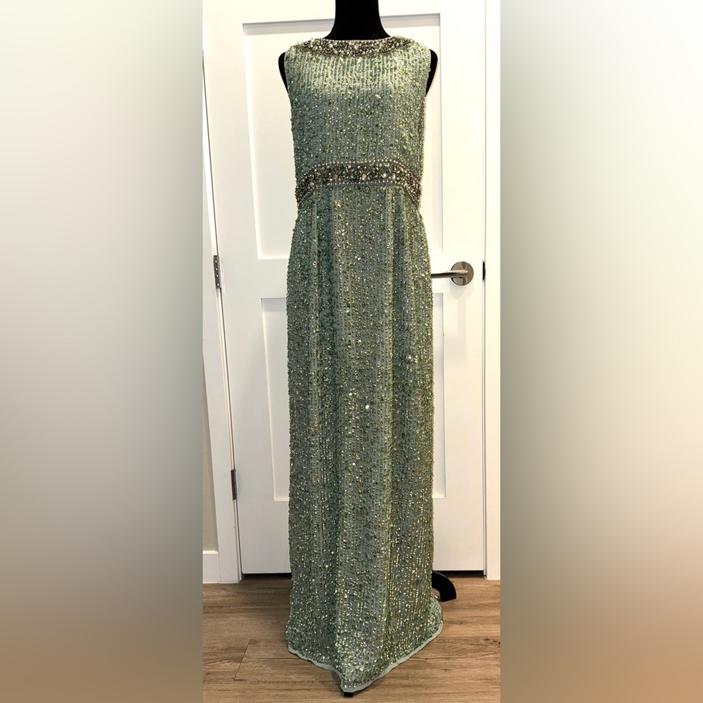 Mac Duggal 10839 Mint Green Sequin column Gown 10